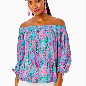 Lilly Pulitzer - Maryellen Off-the-shoulder Top - Multi Seaweed XL